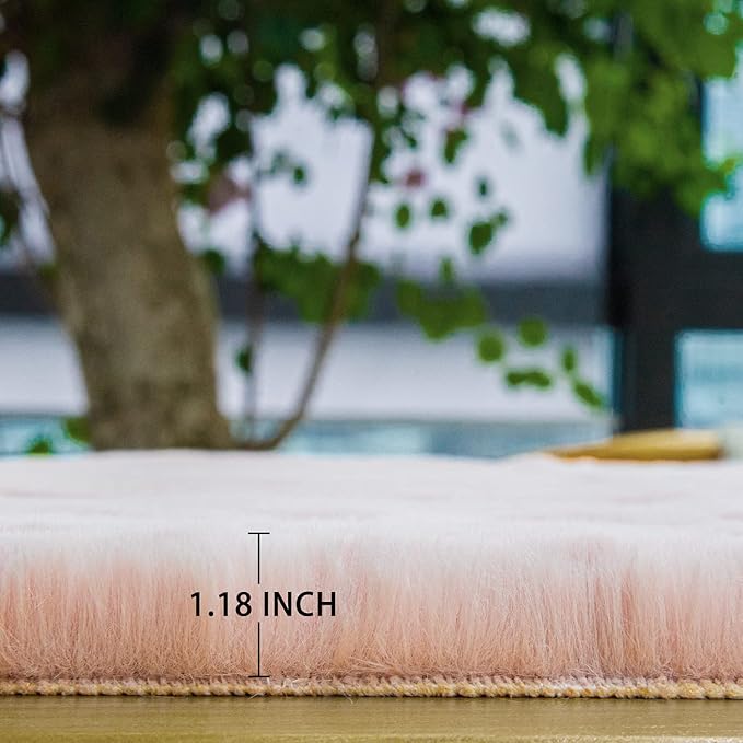 ORINOVA Pink Faux Fluffy Rabbit Fur Rug for Living Room Shag Washable Rug Area Rugs for Bedroom 3x5 Nursery Rugs