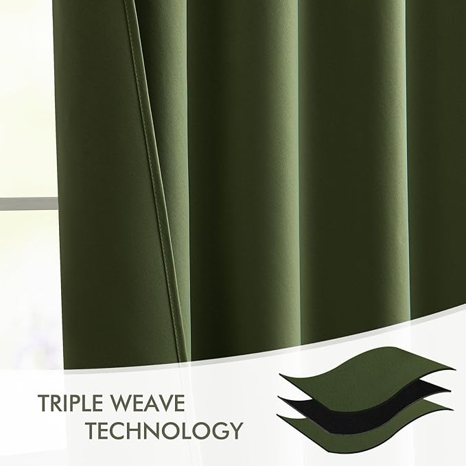 MIULEE Olive Green Back Tab Blackout Curtains 102 Inch Long 2 Panels Set for Bedroom, Rod Pocket/Pinch Pleated Thermal Insulated Living Room Darkening Light Blocking Floor to Ceiling Drapes