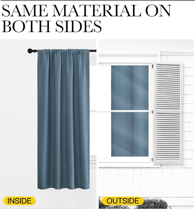 NICETOWN Window Curtains Blackout Drapes, Smoky Blue, 1 Pair, 52 by 84-Inch, Thermal Insulated Solid Rod Pocket Blackout Curtains/Draperies for Living Room