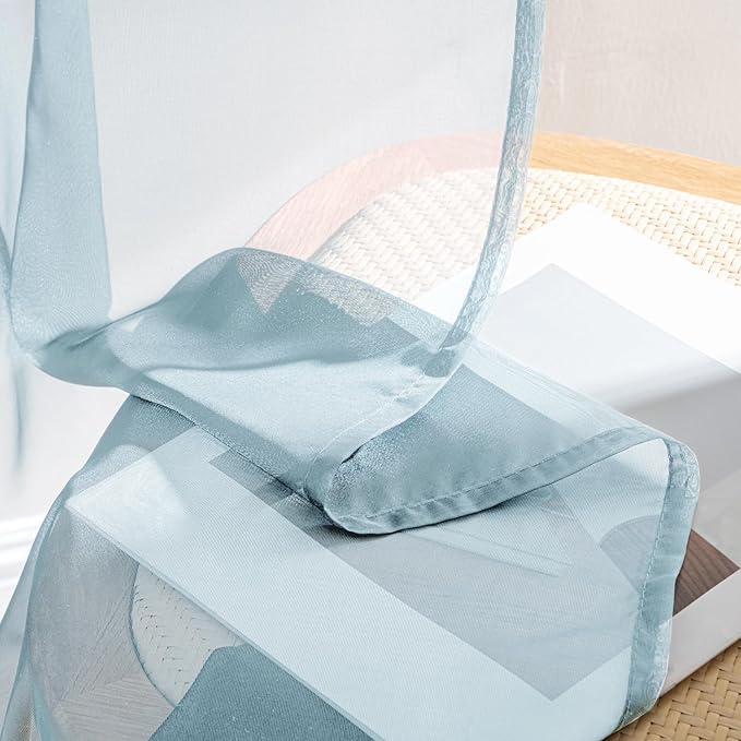 MIULEE Sky Blue Sheer Curtains 63 Inches Long, 4 Panels Set, Light Filtering Rod Pocket Voile Drapes for Living Room and Bedroom, Airy Soft Fabric Window Treatments, 42 x 63 Inches