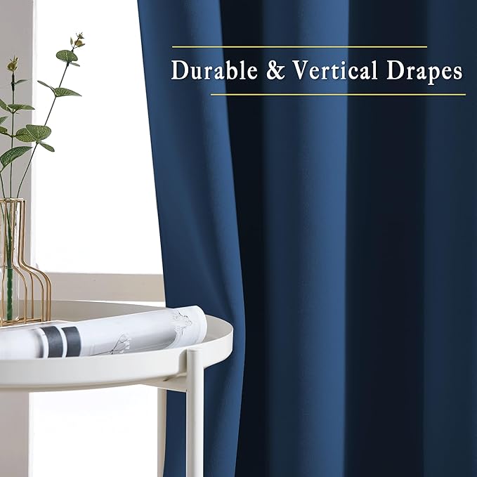 NICETOWN Blackout Window Curtains 72 inches Long, Thermal Insulated Grommet Room Darkening Window Treatments for Bedroom/Living Room, Moroccan Blue, Set of 2, W37 x L72