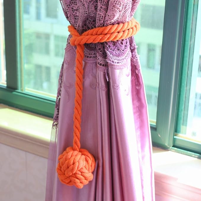 Melaluxe 2 Pack Curtain Tiebacks - Heavy Duty Curtain Rope Tieback, Handmade Rural Decorative Curtain Holdbacks (Orange)
