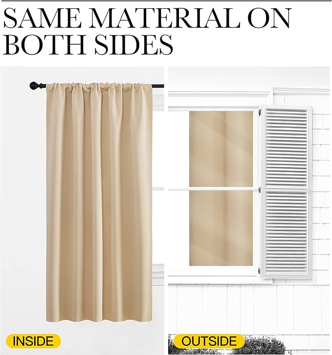 NICETOWN Kitchen Room Darkening Curtains - Panel Home Fashion Thermal Insulated Solid Rod Pocket Curtains for Window(Biscotti Beige, 1 Pair, 42 inches Wide by 84 inches Long)
