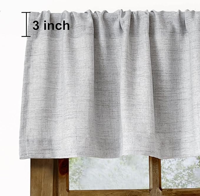 Faux Linen Valance for Windows Kitchen Living Room Valances Rod Pocket Farmhouse Country Rustic Bathroom Small Window Treatment (54x15 inch, Grey)