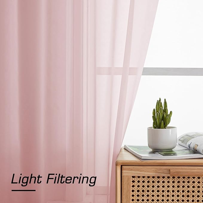 Simplebrand Blush Sheer Curtains 96 Inches Long, Light Filtering Rod Pocket Solid Color Window Sheer Curtain Panels, Elegant Curtains & Drapes for Living Room, Bedroom 2 Panels, 59" W x 96" L