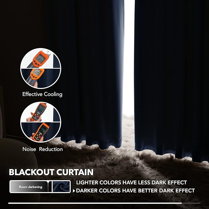 Deconovo Solid Back Tab Curtains Blackout Curtains Thermal Insulated Drapes and Curtains Room Darkening Curtains for Bedroom 52Wx95L Inch Navy Blue 1 Set