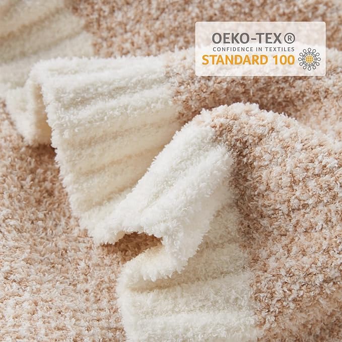 Snuggle Sac Heather Beige Throw Blankets Luxurious Microfiber Fabric, Reversible Super Soft Throws Warm Cozy Knit Fuzzy Plush Throw Blanket for Couch, Bed, Sofa, Camping, Beige,50x60 inches