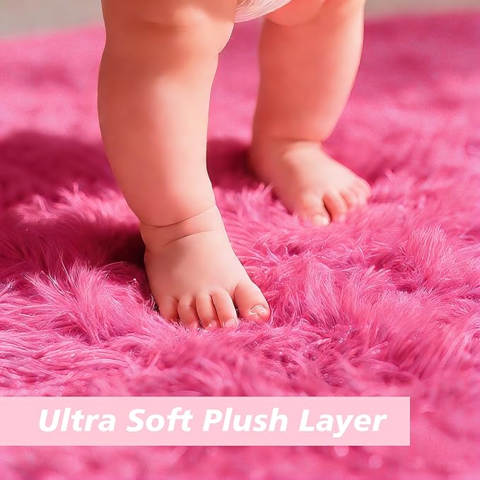 yulidayang Fluffy Round Area Rugs for Living Room,Hot Pink 6'X6'Shag Circle Area Rugs for Bedroom,Non Slip Fuzzy Plush Rug for Kids Room Boys Girls Room and Dorm