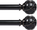 KAMANINA 2 Pack Curtain Rods for Windows 48 to 84 Inch, Black Heavy Duty Curtain Rod Adjustable, 7/8 Inch Single Decorative Drapery Rods 32 to 86 Inch(2.6-7.1Ft), Netted Texture Finials
