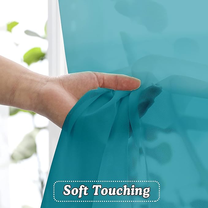 OVZME 2 Panels Sheer Window Curtain Panels 96" Length for Bedroom, Top Rod Pocket Design Window Treatment for Living Room, 42W x 96L inches, Turquoise