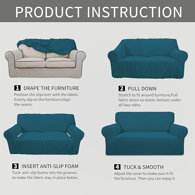 Easy-Going Stretch Oversized Sofa Slipcover 1-Piece Sofa Cover Furniture Protector Couch Soft with Elastic Bottom for Kids, Polyester Spandex Jacquard Fabric Small Checks Peacock Blue
