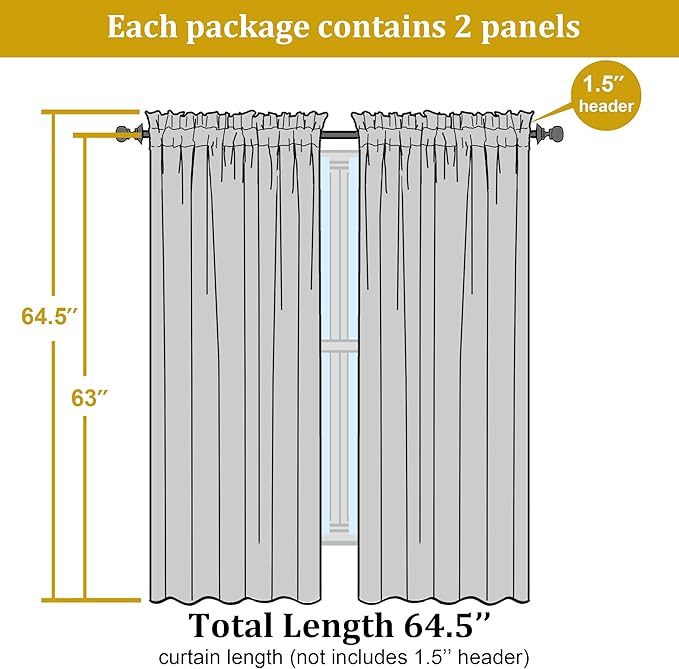 OWENIE Sheer Curtains 63 inch Length 2 Panels Set, Rod Pocket Voile Fimly Sheer Drapes for Living Room/Bedroom, 2pcs, Each 42" W x 63" L, Light Green