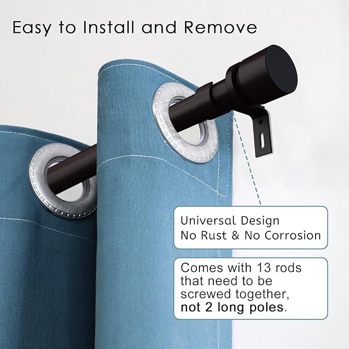 Byondeth Curtain Rods for Windows 16 to 200 Inches Adjustable Length 1 Inch Diameter Window Curtain Rod with Aluminium End Cap, Antique Bronze
