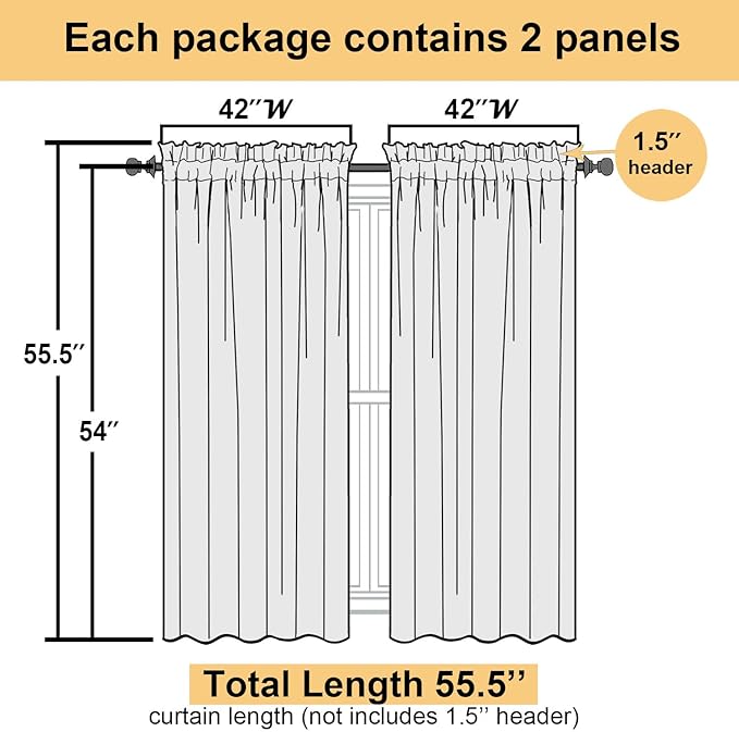 Lecloud Lime Sheer Curtains for Living Room 54 Inch Length 2 Pcs, Solid Color Voile Rod Pockets Lightweight Drapes, Vintage Airy Farmhouse Curtains for Bedroom Dining Room, Each Panel 42" W x 54" L