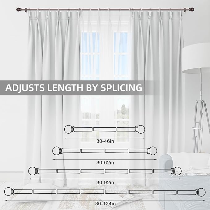 Thestoa Brown Curtain Rods for Windows 30-62 Inch, 5/8" Stainless Steel Small Curtain Rod for Bedroom, Living Room,Kitchen,Farmhouse