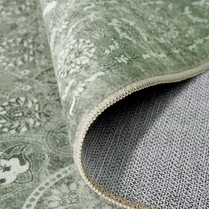 2'6"x14' Washable Hallway Runner Rug - Non Slip Kitchen Runner Rugs with Rubber Backing Vintage Low-Pile Carpet Runners for Entryway Dining Room Laundry Room Home Decor (Muted Sage Green)