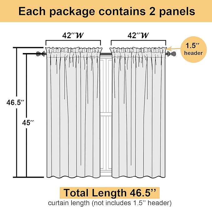 Lecloud Light Pink Sheer Curtains 45 Inch Length 2 Panels, Airy Voile Curtains for Windows, Farmhouse Light-Filtering Curtain for Bedroom Bathroom Kitchen, Each Panel 42 X 45 Inch