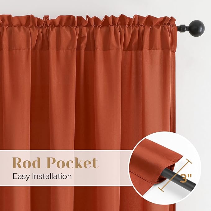 HOMEIDEAS Non-See-Through Fall Burnt Orange Privacy Sheer Kitchen Curtains, 30 X 36 Inches Long 2 Panels Short Sheer Curtains Light Filtering Bathroom Window Drapes for Bedroom Living Room