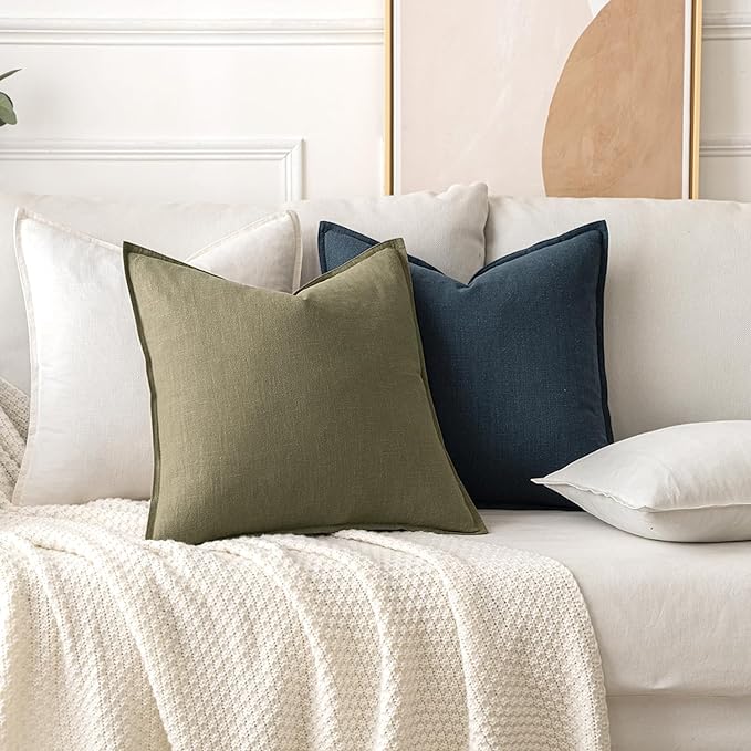 MIULEE Decorative Linen Pillow Covers 16x16 Inch Navy Blue Boho Farmhouse Neutral Couch Throw Pillows for Bed Pack of 2 Accent Coastal Modern Pillowcase Summer Sofa Livingroom Home Decor