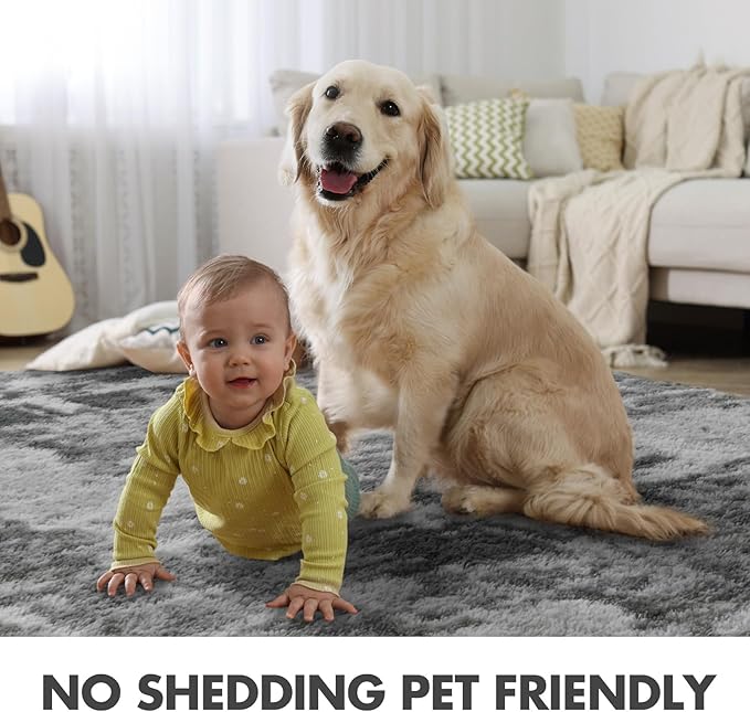 Shag Rugs for Bedroom Living Room, Tie-Dyed Ultra Soft Fluffy Furry Area Rugs for Indoor Floor, Aesthetic Carpet for Kids Home Decor,4x6 Ft Grey