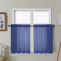 Gwine Royal Blue Sheer Curtains 30 Inch Length, Short Light Filtering Voile Small Cafe Kitchen Curtains with Rod Pocket, Short Curtain for Bathroom Window, 42x30 Inch, 2PCS
