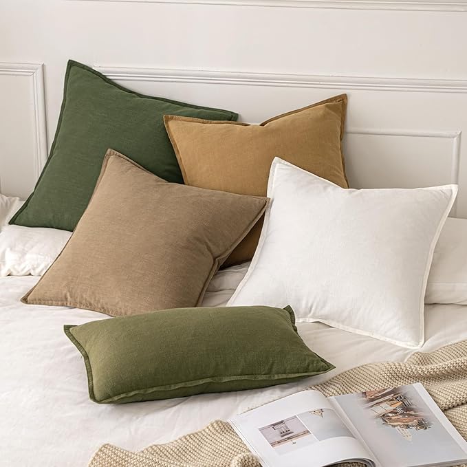 MIULEE Decorative Linen Euro Sham Pillow Covers 26x26 Khaki Boho Farmhouse Neutral Winter Couch Throw Pillows for Bed Pack of 2 Accent Modern Pillowcase Sofa Livingroom Home Decor