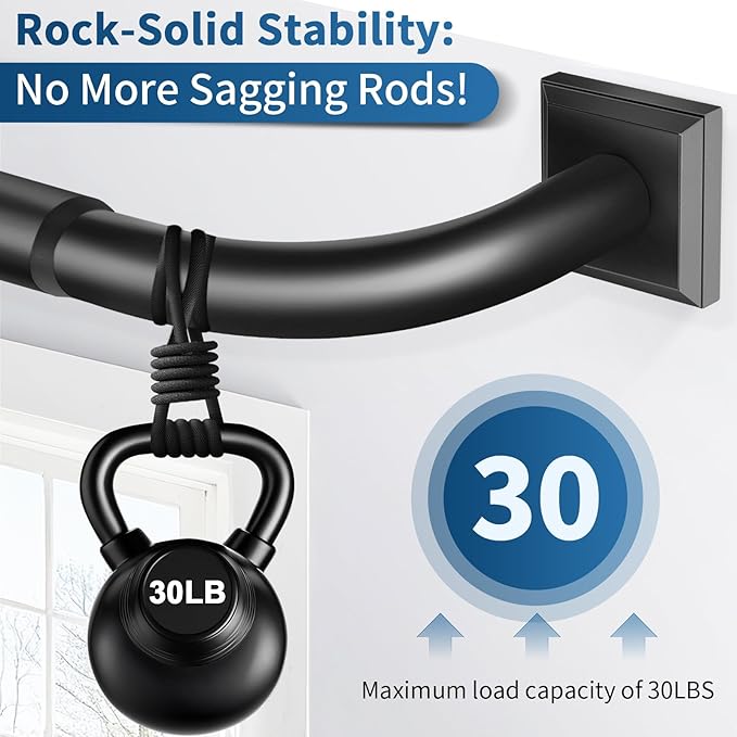 Black Curtain Rods for Windows 66-120Inch(5.5-10ft) Heavy Duty French Return Rod, Wrap Around Blackout Curtain Rods, Long Adjustable Room Darkening Drapery Rod for Bedroom, Living Room Outdoor Patio