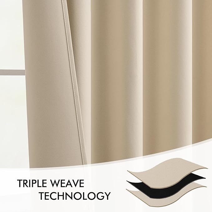 MIULEE Back Tab Cream Beige Curtains 120 Inch Long 2 Panels Set for Living Room Bedroom, Ivory Rod Pocket/Pinch Pleated Light Blocking Extra Long Thermal Insulated Room Darkening Blackout Drapes