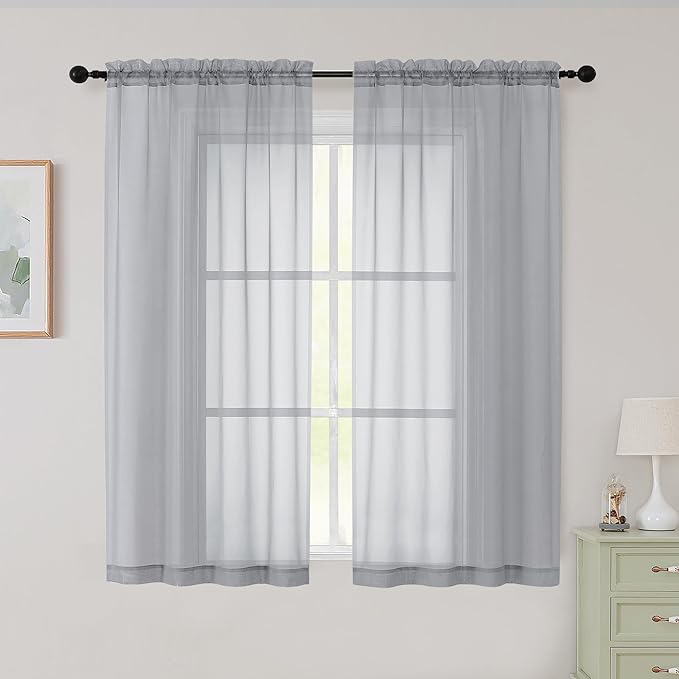 Sheer Light Grey Curtains for Bedroom Living Room 54 Inch Length 2 Panels Set, Solid Soft Airy Light Filtering Window Treatments, Modern Rod Pocket Drapes, Light Grey, 42" Wx54 L Inches