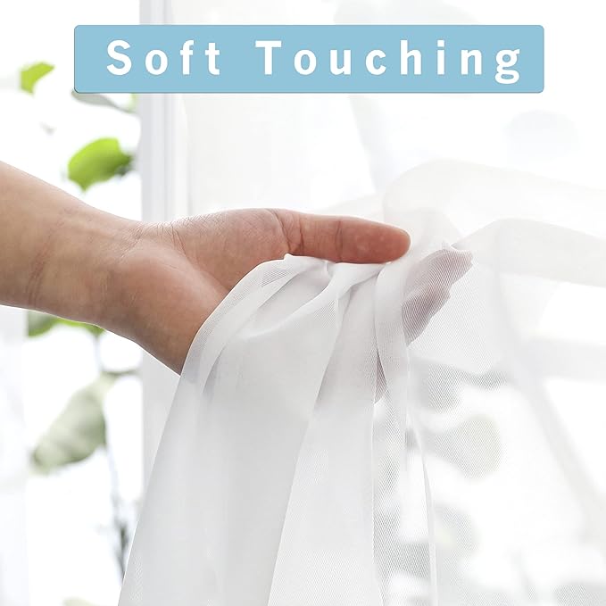 OWENIE Extra Long White Sheer Curtains 144 inch 2 Panels Set, Translucent Backdrop Window Scarf Drapes for Canopy Bed/Wedding/Living Room/Anniversary, 12FT Length, Each 59Wx144L in, 2PCS, White