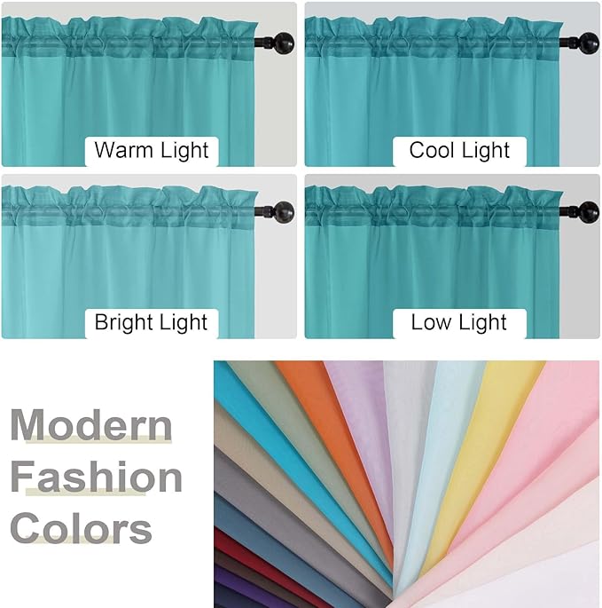 Turquoise Sheer Curtain for Bedroom Living Room 72 Inches Long 2 Panels Set, Solid Soft Airy Light Filtering Sheer Window Curtains, Modern Rod Pocket Door Curtain, 42" Wx72 L Inches