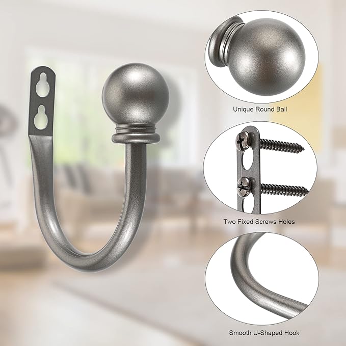 Sumnacon Set of 2 Decorative Curtain Holdbacks, Wall Mounted Aluminum Alloy Window Drapery Tiebacks for Bedroom, Livingroom Office Come with Screws, Grey