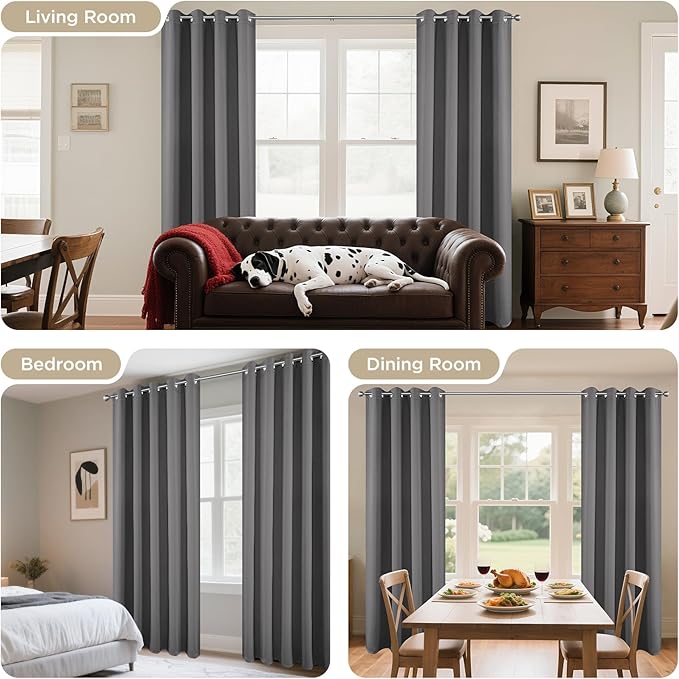 Joydeco Blackout Curtains 95 Inch Length 2 Panels Set, Thermal Insulated Long Curtains& Drapes 2 Burg, Room Darkening Grommet Drapes for Living Room Bedroom Window (W52 x L95 Inch, Light Grey)