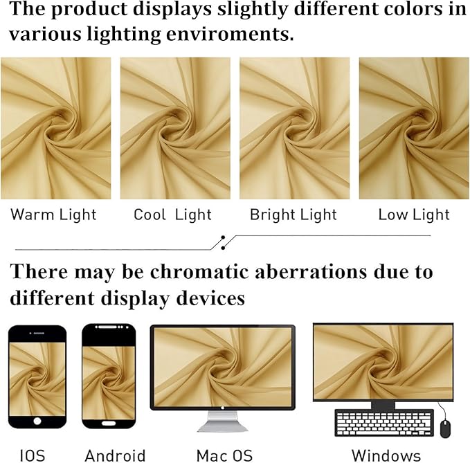 Lecloud Gold Sheer Curtains 90 Inches Long 2 Panels, Breathable Solid Voile Light Filtering Curtain, Lightweight Home Decor Drapes with Rod Pocket for Bedroom Living Room, Each 42" W x 90" L