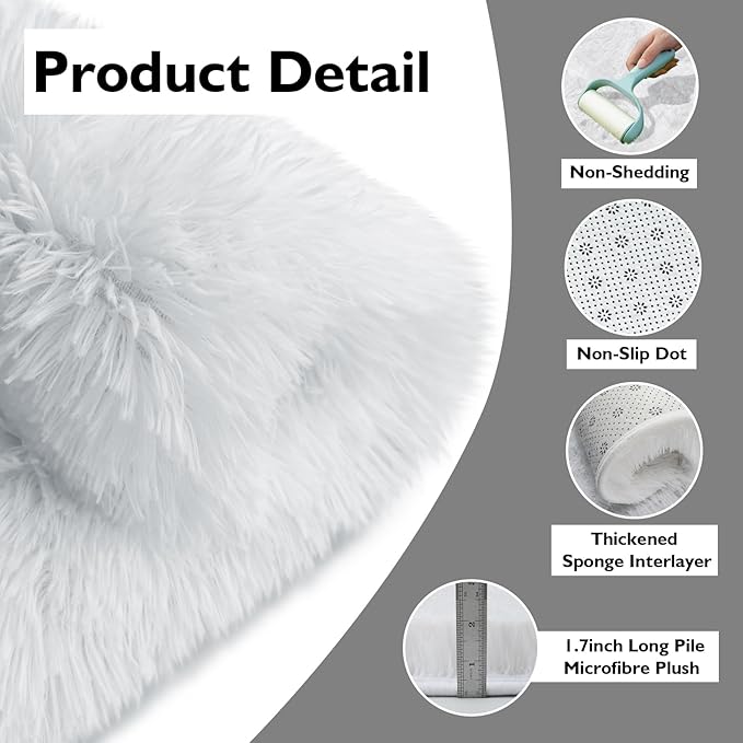 yulidayang White Fluffy Round Area Rugs for Bedroom,4'X4'Shag Circle Area Rugs for Girls Room,Non Slip Fuzzy Plush Rug for Kids Room Living Room and Dorm Home Decor Rug