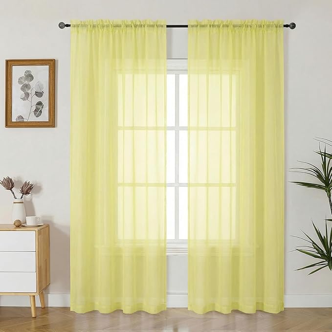 Gwine Sheer Curtains 84 Inches Long - Light Filtering Rod Pocket Window Curtain Panels for Bedroom, Elegant Soft Voile Living Room Sheer Drapes, Each 42Wx84L, 2 Panels, Lemon