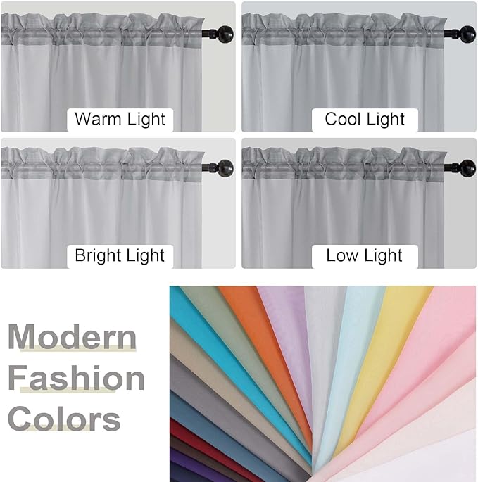 Light Grey Sheer Curtains 84 Inches Long 2 Panels, Soft Light Filtering Curtains for Bedroom Living Room, Modern Rod Pocket Privacy Drapes Window Treatments, Light Grey, Total Wide 84 Inch