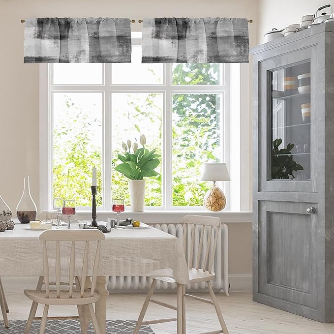 Emvency 4 Pack Valances Window Treatments, Abstract Modern Grey Minimalist Grunge Drapes Adjustable Curtain for Windows Living Room Kitchen Over Sink, 52x18 Inch Rod Pocket Valances
