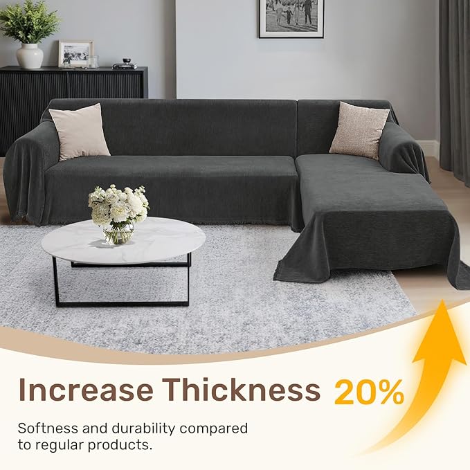 Sectional Couch Covers, 2 Pieces Washable L Shaped Couch Covers Sofa Blanket for Dogs Pet Friendly Sectional Sofa Slipcovers Furniture Covers,71"x 110"+ 71"x 118",(X-Large,Charcoal Gray)