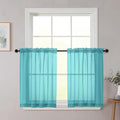 Turquoise Kitchen Curtains 30 Inch Length Tier 2 PCS, Solid Soft Half Curtains for Windows, Turquoise Sheer Rod Pocket Drapes for Bathroom Basement Small Window, 42" Wx30 L Inch