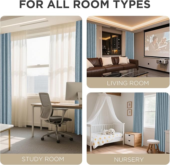 Joydeco Blackout Curtains for Bedroom - 100% Light Blocking 2 Panels Sky Blue Drapes 42" W x 63" L, Thermal Insulated Room Darkening Curtains, Linen Textured for Living Room, Rod Pocket & Back Tabs