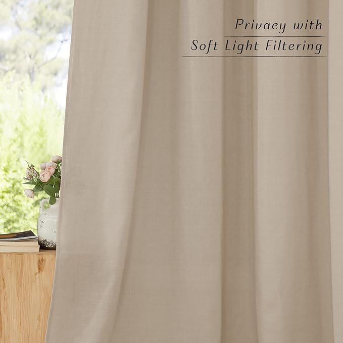 NICETOWN Thick polyester and linen Curtains 96 inch Long, Grommet Semi Sheer Window Treatments Privacy Added with Light Filtering Drapes for Bedroom/Living Room, Taupe, W55 x L96, 2 Panels