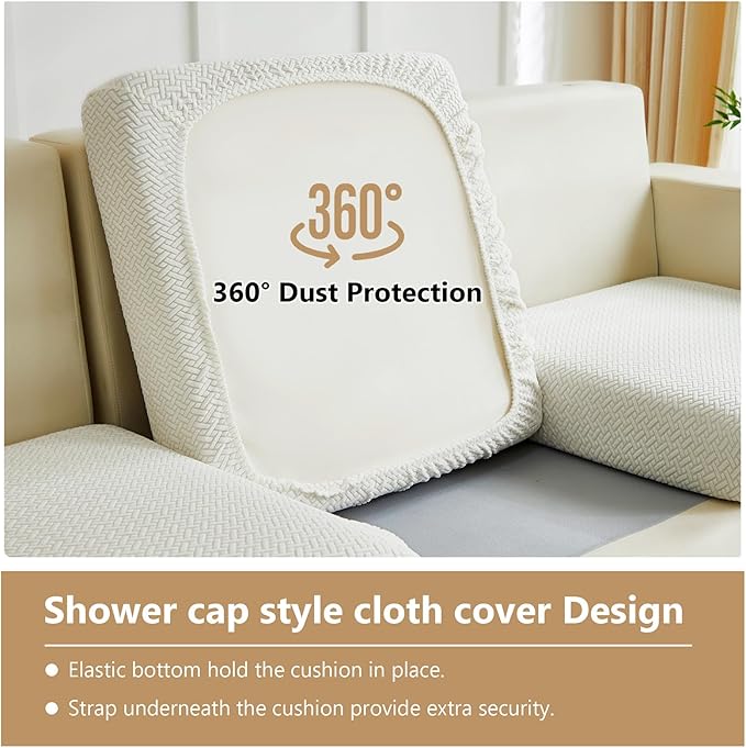 Couch Cushion Covers for Sofa Couch Covers Wear-Resistant Universal Sofa Cover Washable Stretch for Sectional Slipcovers (Texture-Cream White,Large Double Seat Cover)