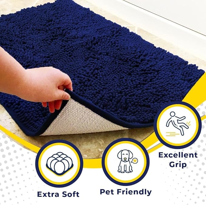 Muddy Mat® | Super Absorbent Door Mat Indoor, Microfiber Quick Dry Chenille Entryway Rug, Non-Slip Front Door Mat, Indoor Mats for Entryway, Machine Washable Pet Rug, Navy Blue 28"x18"