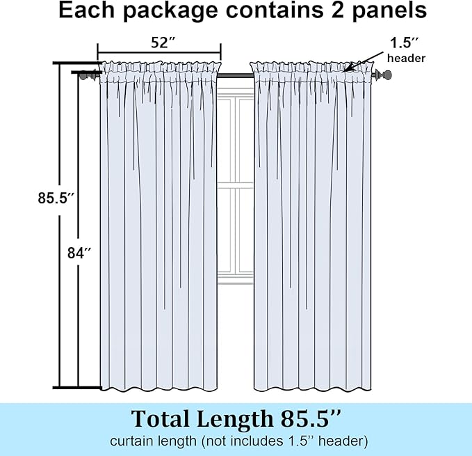 Simplebrand Semi Sheer White Curtains 84 Inches Long 2 Panels, Light Filtering Geometric Jacquard Clip Textured Sheer Curtains for Bedroom，Modern Elegant Window Curtains Drapes, 52x84 inch