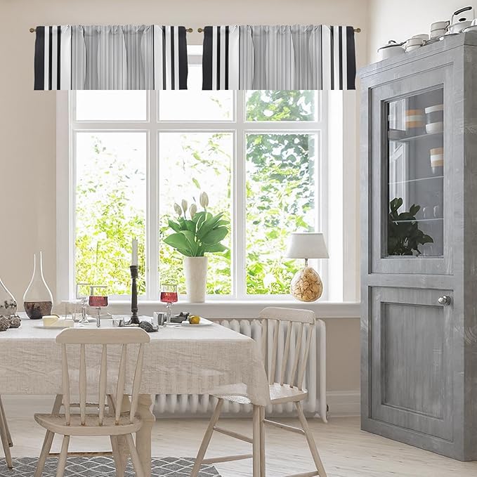 Emvency 2 Pack Valances Window Treatments, Striped Minimalist Modern Geometric Grey Abstract Drapes Adjustable Curtain for Windows Living Room Kitchen Over Sink, 52x18 Inch Rod Pocket Valances