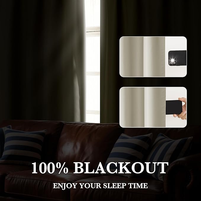 RYB HOME 100% Blackout Short Curtains for Small Window, Thermal Insulated Total Room Darkening Noise Reducing Curtains for Basement Bathroom Basement, 29 inches Wide by 45 inches Long, Natural