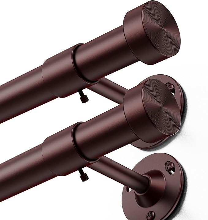 YaFex 2 Pack Heavy Duty Curtain Rods 32-90 Inch, 1 Inch Bronze Adjustable Curtain Rod for Windows, Long Window Treatment Rods Set with Aluminium Finials, Modern Design