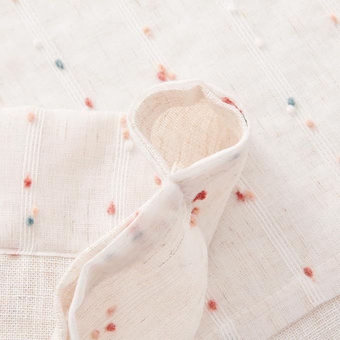 jinchan Kitchen Valance Curtain for Windows 16 Inch Mini Pom-Pom Double Layer Valance Linen Blend Country Window Treatment for Bedroom Living Room Light Filtering Rod Pocket 1 Panel Blush Meadow