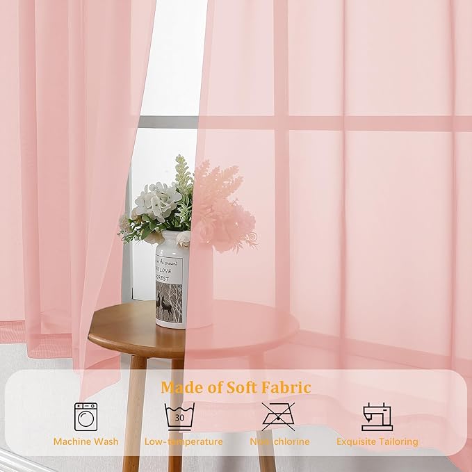 Gwine Blush Pink Sheer Curtains 63 Inch Length for Living Room 2 Panels, Light Filtering Rod Pocket Window Curtain Treatment for Bedroom, Voile Elegant Sheer Drapes，Each 42" Wx63 L, Blush Pink